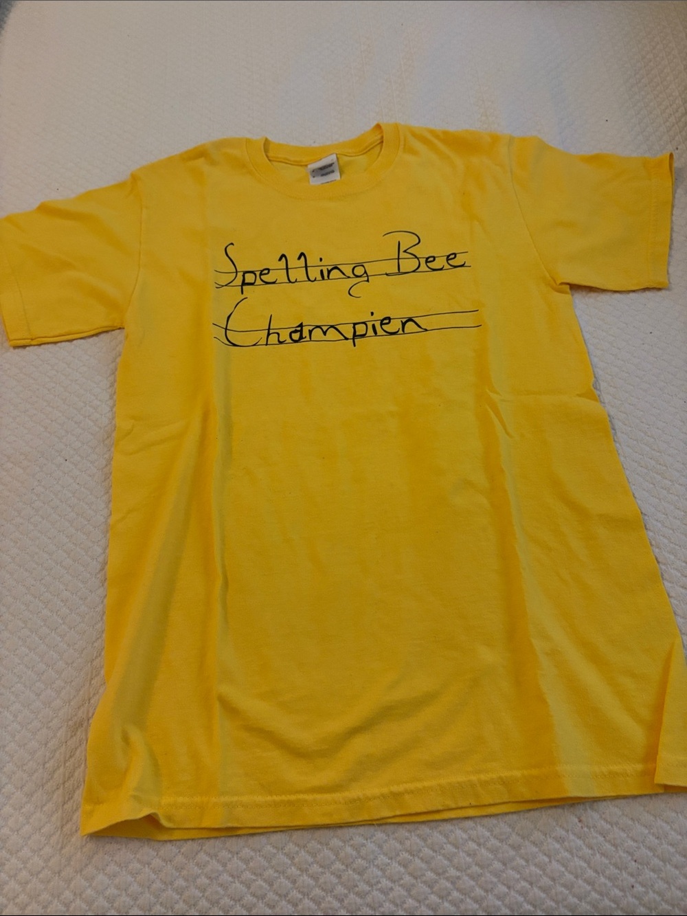 Gildan Yellow Spelling Bee “Champien”Short Sleeve Tee